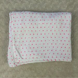 Aden + Anais Tiny Small Hot Pink Stars Baby Swaddle Blanket White Muslin Cotton